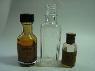 3 Small Antique Or Vintage Watch,  Clock Oil Bottles.