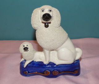 Vintage Antique Staffordshire Porcelain Dogs Poodle Figurine
