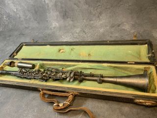 Antique Metal Clarinet W/ Case & Mouthpiece Vintage Woodwind Orchestra Old