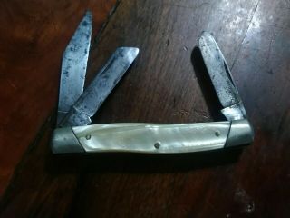 Old John Primble Belknap 3 Blade Pocket Knife Gold Pearl Vintage Stockman