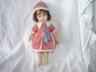 Vintage 13 Inch Doll Painted Face Paper Mache / Composition Straw Stuffed Body