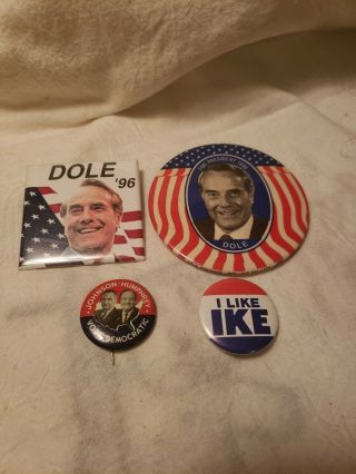 Collectible Vintage Presidential Campaign Pins Johnson Humphrey I Like Ike Dole