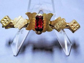 Fancy Antique Victorian Gold Filled Clip Pin With Ruby Red Stone