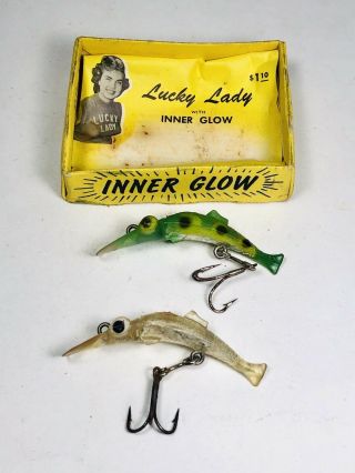 Two Vintage Lucky Lady With Inner Glow Fishing Lures