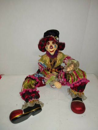 24 " Porcelain Jester Clown Wearing Elegant Outfit And Top Hat