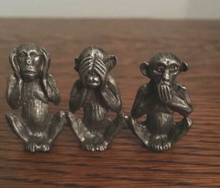 Pewter 3 Wise Monkeys,  Hear No Evil,  See No Evil,  Speak No Evil 2 1/4” Long