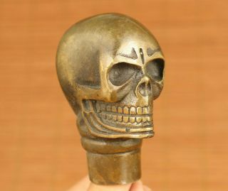 Chinese Old Bronze Hand Carving Skull Head Walking Stick Head Noble Decoration