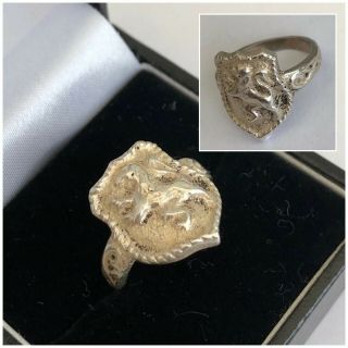 Vintage Antique Jewellery Sterling 925 Silver Medieval Lion Shield Ring Size M