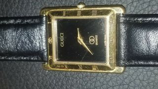 Vintage Gucci Ladies Watch 4200l Swiss Made Late 1980s Metal,  Gold Plated,  Black