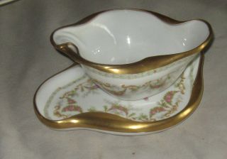 Antique Limoges Coronet France Hand Painted Tray & Bowl Gold Trimmed