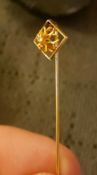 Antique Vintage Solid 10kt 10k Yellow Gold W/ Diamond Stick Pin Brooch Jewelry