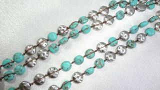 Lucky Brand Hammered Antiqued Silver Tone & Faux Turquoise Blue Bead Necklace