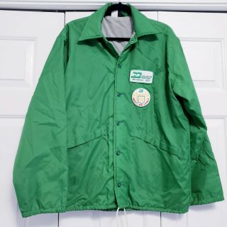 Vtg Pla - Jac Dunbrooke Burlington Northern Green Satin Snap Button Nylon Jacket