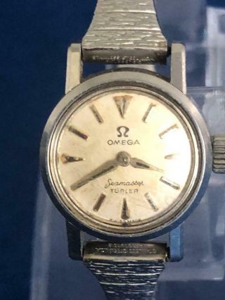 1960s Omega Seamaster Turler Ladies Stainless Steel Wristwatch W Expanding Band