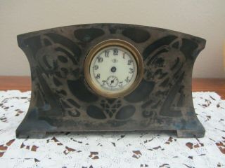 Antique Waterbury Mantle Clock W/benedict Viking Silver Art Nouveau/ Deco Case