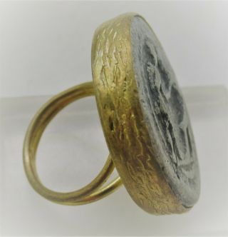 LOVELY ANCIENT STYLE GOLD PLATED RING WITH GREEK COIN INSERT 3