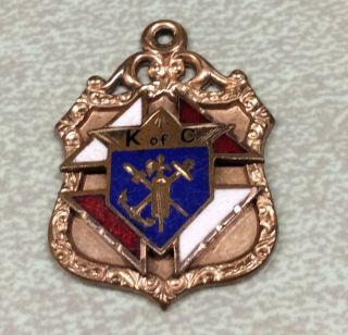 Vintage Knights Of Columbus K Of C Masonic Enamel Gold Tone Fob Pendant Charm
