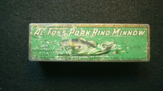 Vintage Fishing Advertising - Al Foss Pork Rind Minnow Metal Bait Box