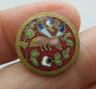 Flawless Antique Vtg French Champleve Enamel Button W/ Bee Insect 3/4 " (s)