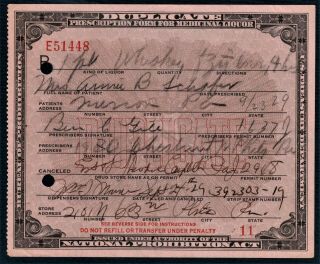 Prohibition Whiskey Prescription Antique Doctor Pharmacy Bar Merion Pa 1929