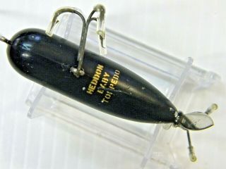 Vintage HEDDON Baby Torpedo All Black with Golden Eyes Topwater Fishing Lure 4