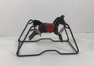 Vintage Dollhouse Miniature Rocking Horse On Metal Frame With Springs 2
