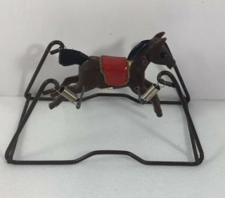 Vintage Dollhouse Miniature Rocking Horse On Metal Frame With Springs 3