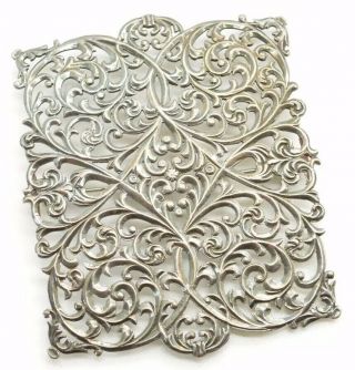 Antique Sterling Silver Filigree Lattice Scroll Brooch Pin Huge Floral Swirl