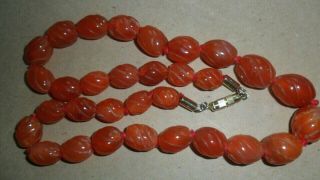 Fine Antique Chinese Carved Carnelian Agate Bead Necklace