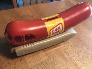 Plastic Bank Oscar Mayer Wienermobile Old Hard Pull Toy Promo Rolls Freely