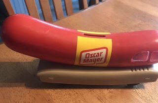 PLASTIC BANK OSCAR MAYER WIENERMOBILE OLD HARD PULL TOY PROMO Rolls Freely 2