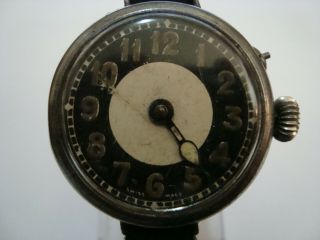 Vintage Ww Military Trench Wristwatch Black Dial Wire Lug Oversize 41mm