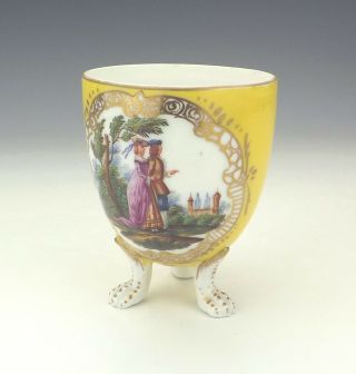 Antique Dresden Porcelain - Hand Painted Courting Couple Cup On Paw Feet