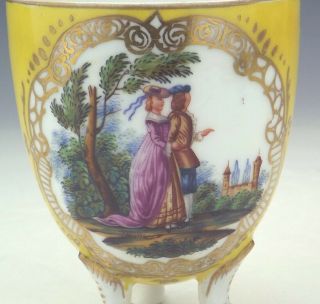 Antique Dresden Porcelain - Hand Painted Courting Couple Cup On Paw Feet 2