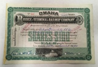 Antique Railroad Rr Stock Certificate Omaha Bridge And Terminal Railway Co 1932