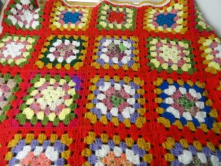 Vintage Granny Square Afghan Throw Blanket Hand Crocheted 64 X 53