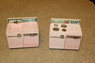 Vintage Pink Metal Doll House Kitchen Furniture Sink Stove Cabinets Japan