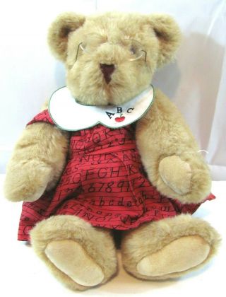 Vermont Teddy Bear Company School Girl Brown Jointed Bear Glasses 16 Inches