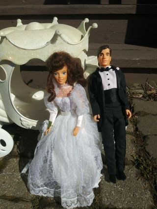 Vintage Barbie & Ken Bride & Groom Wedding Dolls.  Includes Horse And Carriage