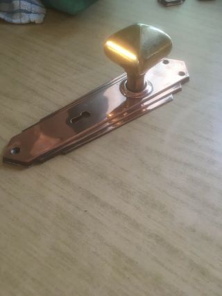 Art Deco / 1930’s Brass & Copper Door Plates And Knobs.  (3 Plates And 3 Knobs)