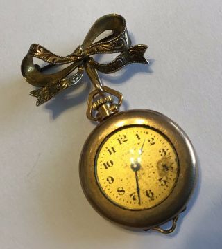 Vintage Elgin Gf Pocket Watch Brooch For Repair Or Parts D3