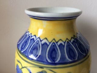 Vintage Chinese Blue & White On Yellow Ground Porcelain Vase 5