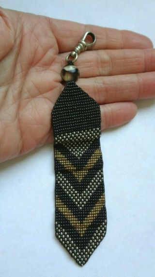 Antique Victorian Black Micro Bead Mourning Watch Fob