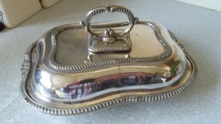 Antique Vintage Silver Plated Lidded Entree Serving Dish - 10 X 7 Inches