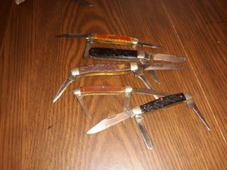 5 Vintage Pocket Knifes.  Camillus,  Spencer Bartlett,  Purina.  2 Ulster.