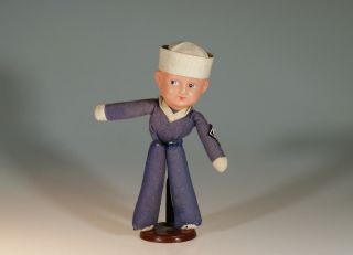 Vintage 1940s Celluloid Head Cloth Us Navy Sailor Boy Doll,  Occupied Japan
