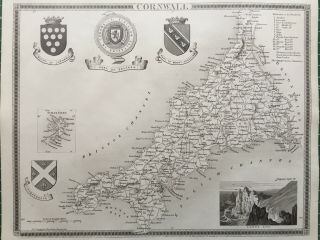 1841 Antique Map; Cornwall & Scilly Isles By Thomas Moule