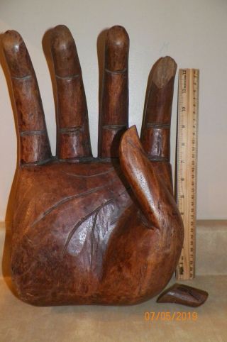 Carved Wooden Hand Sculpture Display Of Large Human Hand