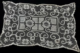 Early Vintage Gorgeous Hand Made Net Darning & Embroidery Lace Doily 18 " X 12 "