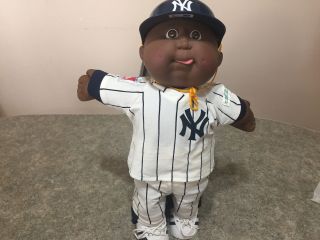 Vintage Ny Yankees Cabbage Patch Doll African American Bald Baby Boy Tongue Out